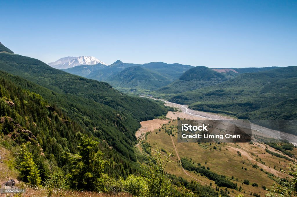 Valley on the foot of Mt. St. Helens Mount St. Helens Stock Photo