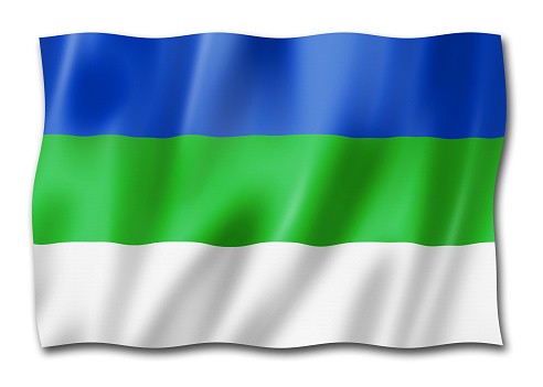 Komi state - Republic -  flag, Russia waving banner collection. 3D illustration