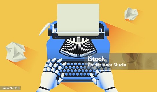 istock Robot typing on a typewriter illustration 1466243153