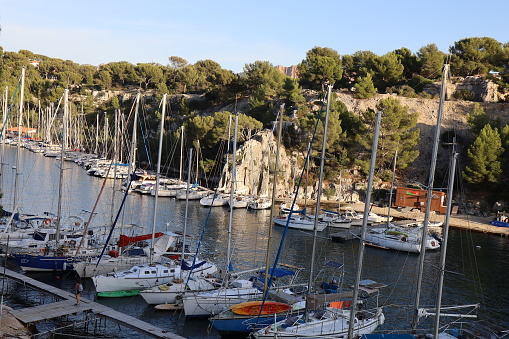 Port-Miou calanque, cove surrounded by rocks, town of Cassis, department of Bouches du Rhone, France