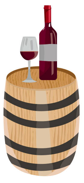 weinfass mit weinflasche und weinglas - wine bottle bottle burgundy wine stock-grafiken, -clipart, -cartoons und -symbole