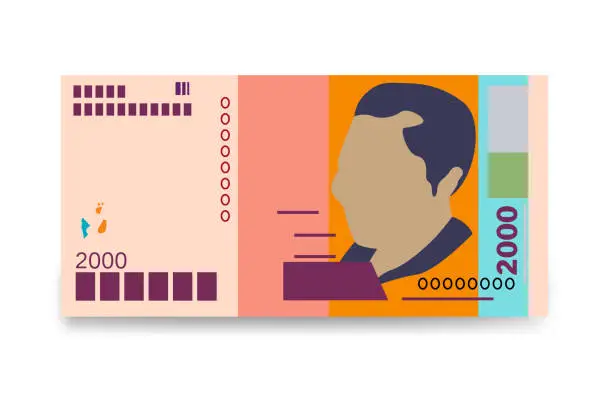 Vector illustration of Cabo Verde Escudo Vector Illustration. West African money set bundle banknotes. Paper money 2000 CVE. Flat style. Isolated on white background. Simple minimal design