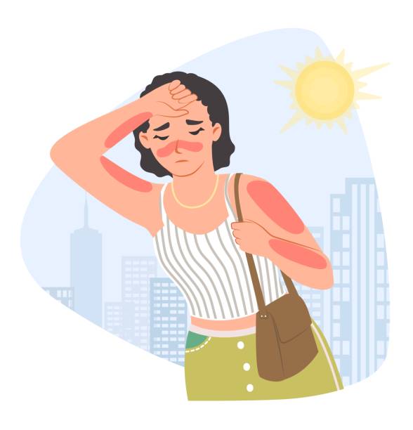istock Thirsty young woman sunburn on city street vector 1466259242
