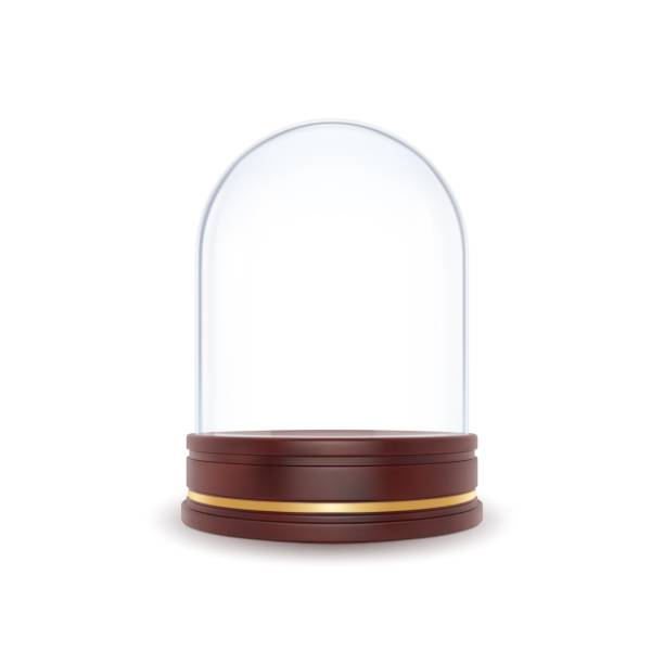 istock Realistic isolated 3d glass globe on wooden stand. Decorative office home element, empty glowing crystal sphere. Elegant luxury vector template design 1466265978