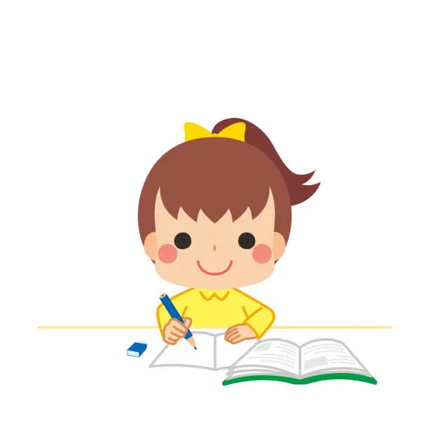 Vector illustration of Learning Little Girl