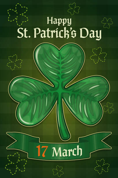 ilustrações, clipart, desenhos animados e ícones de bandeira do dia de são patrício com trevos folha e fita com inscrição - saint patricks banner green beer patrick leprechaun hat