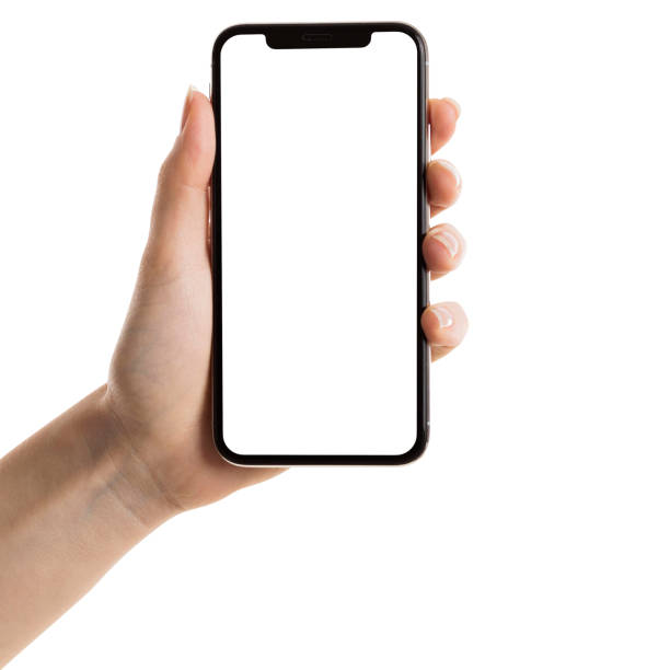 istock A hand holding black smartphone isolated on white background, clipping path 1466269248