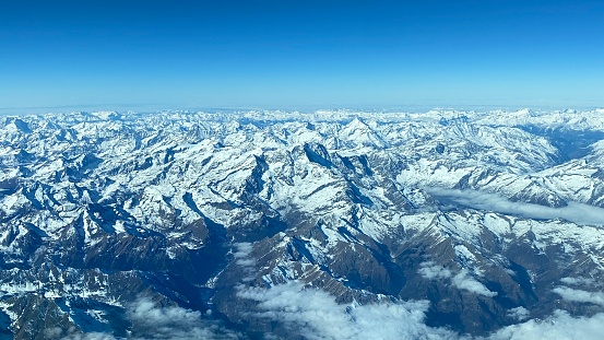 Aerial picture of the alps during winter