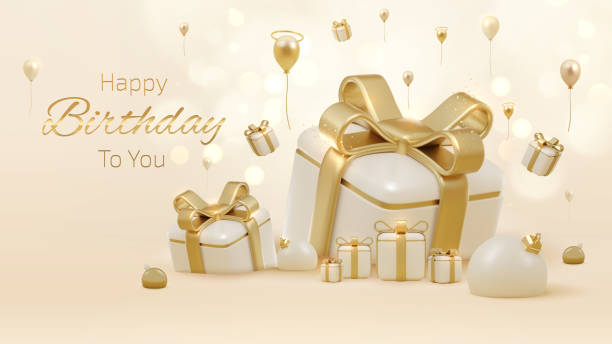 istock Happy birthday background and gift box and realistic balloons ornament with ribbon. 1466273253