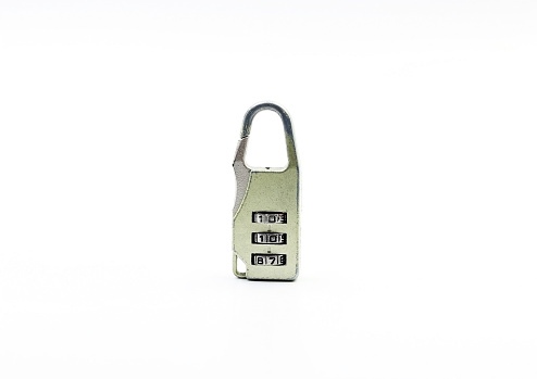 A three-number combination padlock on a white background