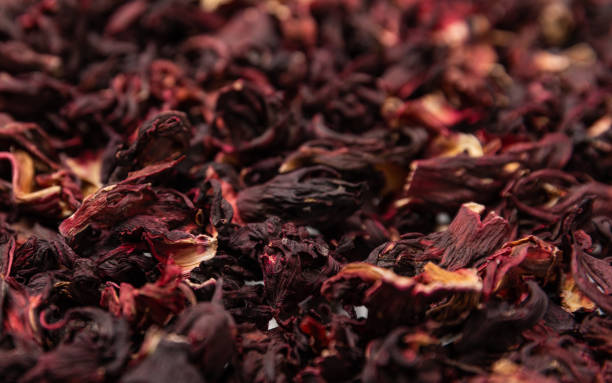 istock Leaves of black fragrant tea on a gray textural background. Side view. Place for text. 1466275803