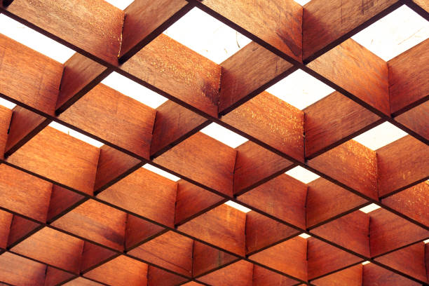 istock Medium view of canopy pattern made of polished wood frame with top clear acrylic 1466278542
