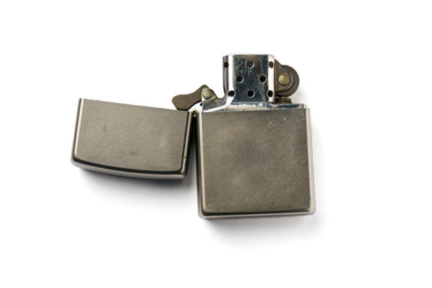 istock Metal gasoline lighter with an open lid on a white background, side view 1466282821