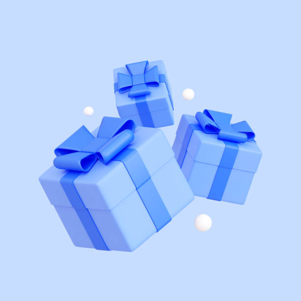 istock Three flying blue gifts with bows. 3d rendering illustration. 1466287831