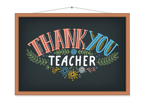 Thank You Teacher. Blackboard with hand lettering. Teacher's Day concept