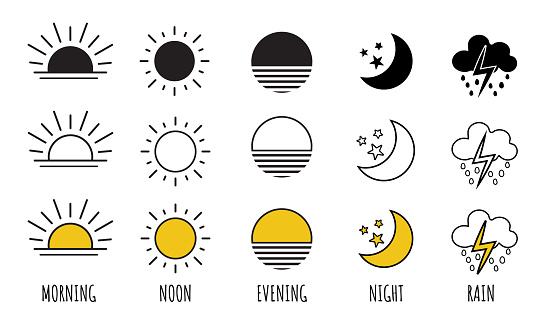 Timeline of the Day Morning, Afternoon, Noon, Evening ,Night Icons. Daytime transparency Vector Icons