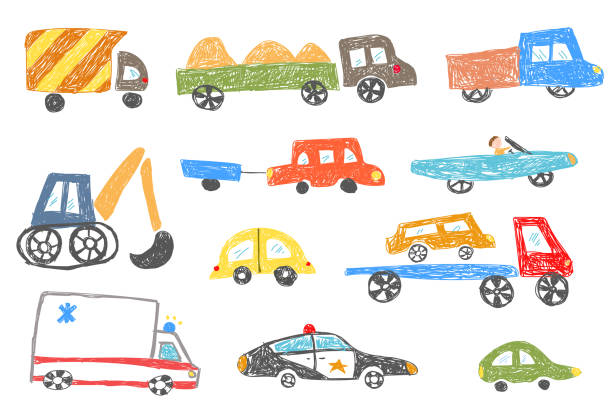 色付きの車の子供の描画セット - truck automobile industry car cartoon点のイラスト素材／クリップアート素材／マンガ素材／アイコン素材