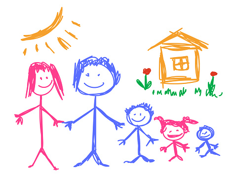 Children drawing. Happy family. Vector illustration