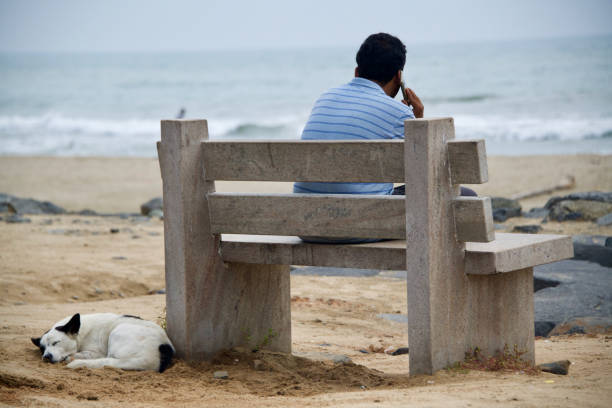 Man enjoying on empty tropical exotic beach.