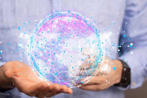 istock Colorful digital ball of the data network above a human hand 1466302895