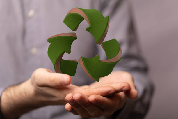 istock Person presenting the virtual projection of eco recycling 1466302908