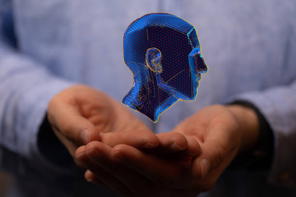 istock 3d render of a cyborg head construction, Polygonal human face 1466303660
