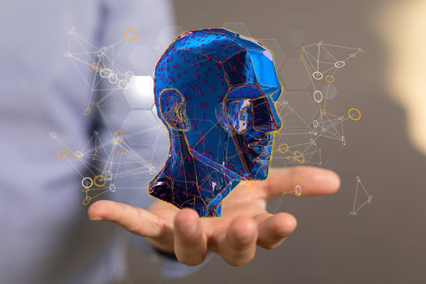 istock 3d render of a cyborg head construction, Polygonal human face 1466303702