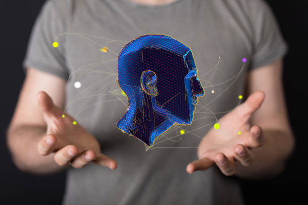 istock 3d render of a cyborg head construction, Polygonal human face 1466303816