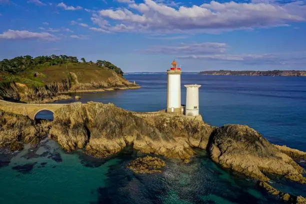 The view of Le Phare du Petit Minou. Lighthouse in Plouzane, France.