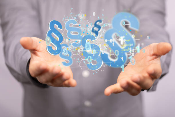 istock Closeup of 3D rendered paragraph section sign hovering in man hands 1466304040