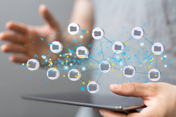 istock 3D rendering of a Data cloud storage network from lines, triangles, and particle style design 1466304203