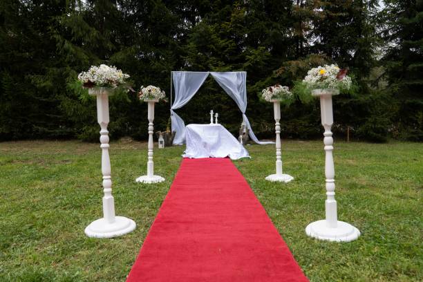 istock Alley with a red carpet for a wedding ceremony 1466305063