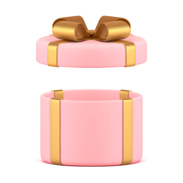 istock Open pink gift box golden bow ribbon festive present surprise 3d icon realistic vector illustration 1466307604