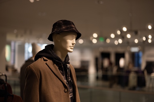 A closeup shot of a mannequin in a shop