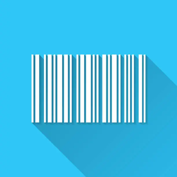 Vector illustration of Bar code. Icon on blue background - Flat Design with Long Shadow