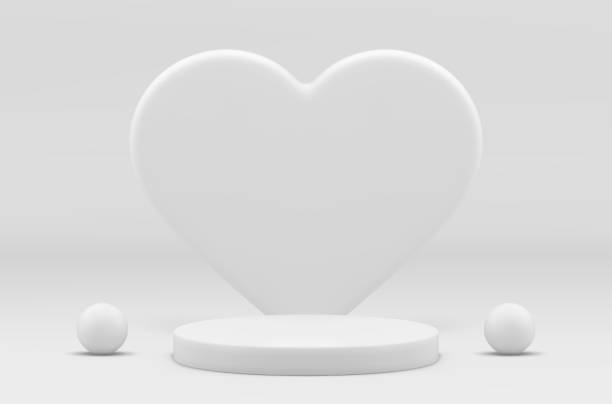 istock Heart 3d podium white stage wedding romantic Valentine's Day holiday celebration realistic vector 1466310698