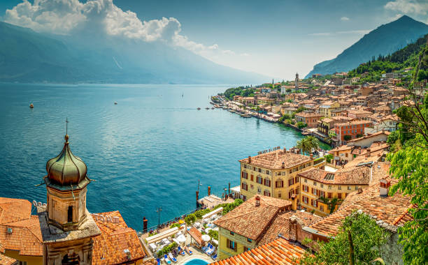 Limone Garda from Top Limone Garda roof top view to old city brescia stock pictures, royalty-free photos & images