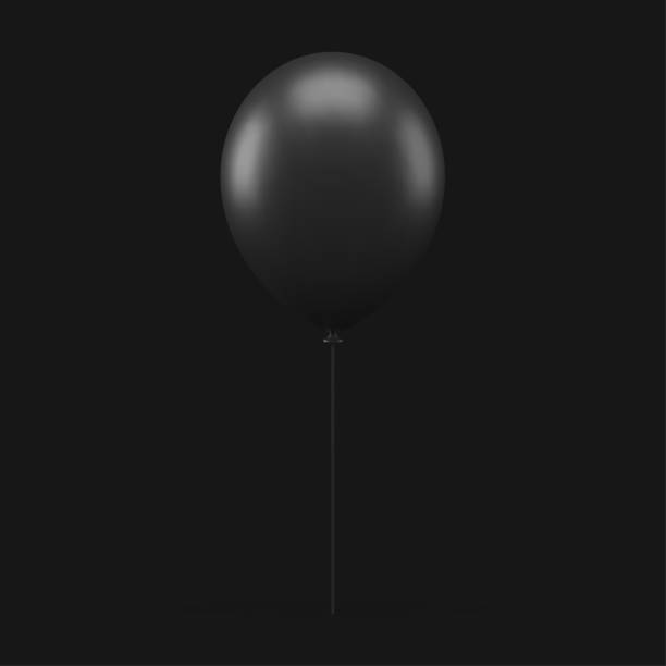 istock Black 3d air balloon on stick matt rubber helium decor element for festive design realistic vector 1466311780