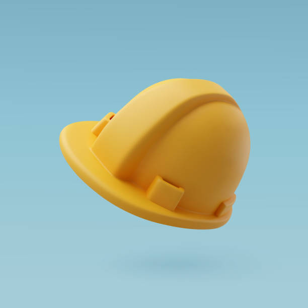 illustrazioni stock, clip art, cartoni animati e icone di tendenza di casco di sicurezza vettoriale 3d, icona di costruzione e manutenzione per il web design. - under construction icon