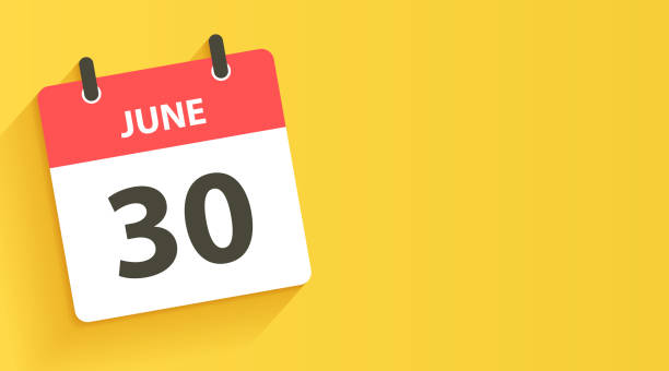 June 30 - Daily Calendar Icon in flat design style June 30. Calendar Icon with long shadow in a Flat Design style. Daily calendar isolated on a wide yellow background. Horizontal composition with copy space. Vector Illustration (EPS file, well layered and grouped). Easy to edit, manipulate, resize or colorize. Vector and Jpeg file of different sizes. 2024 30 stock illustrations