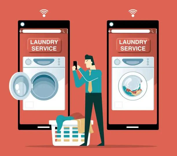 Vector illustration of Laundry service online in smartphone app - Businessman