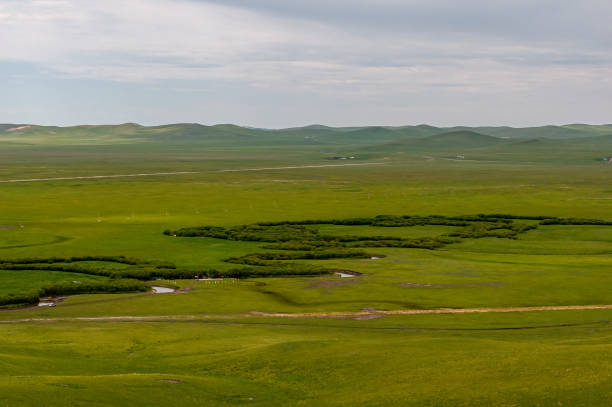 The Mongolian grassland and river bends lands