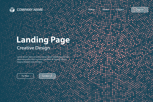 Landing page template for your website. Modern and trendy background. Halftone design with a lot of small dots and beautiful color gradient. This illustration can be used for your design, with space for your text (colors used: Orange, Pink, Red, Brown, Purple, Gray, Green, Blue). Vector Illustration (EPS file, well layered and grouped), wide format (3:2). Easy to edit, manipulate, resize or colorize. Vector and Jpeg file of different sizes.