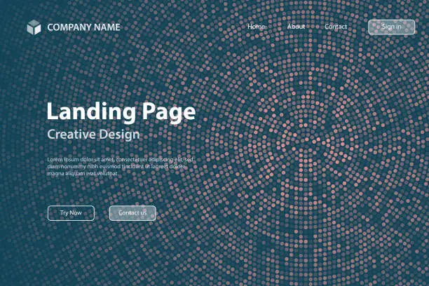Vector illustration of Landing page Template - Abstract Orange halftone background with dotted - Trendy design