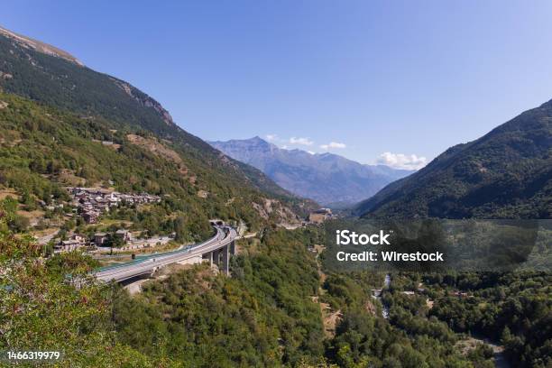 View Into The Susa Valley In The Italian Alps Stock Photo - Download Image Now - Bridge - Built Structure, Car, Castle