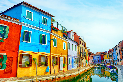 Beautiful colorful old houses in Burano island, Venice, Italy