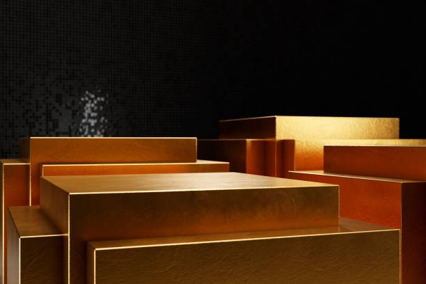 istock 3D rendering of golden  product advertisement stages 1466322678