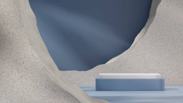 istock 3d rendering mockup white and blue empty podium in landscape with terrazzo texture background 1466324282