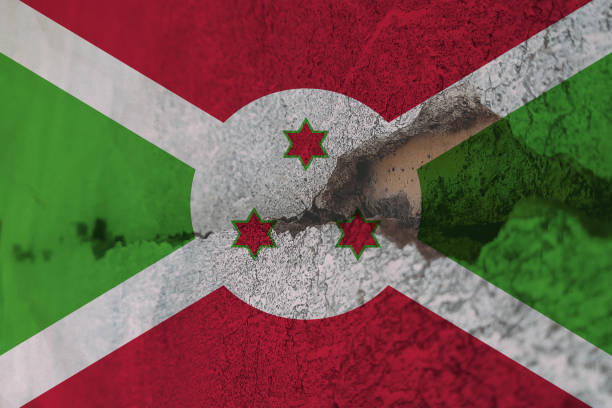 istock Burundi flag on cracked wall. Earthquake or drought concept 1466324957