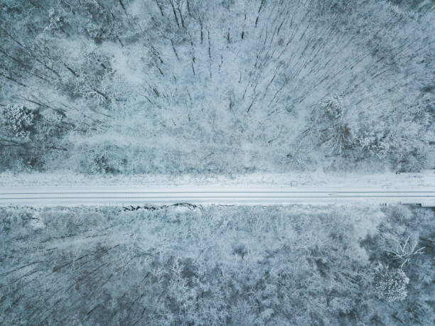 istock Railroad track in winter from above. 1466325935